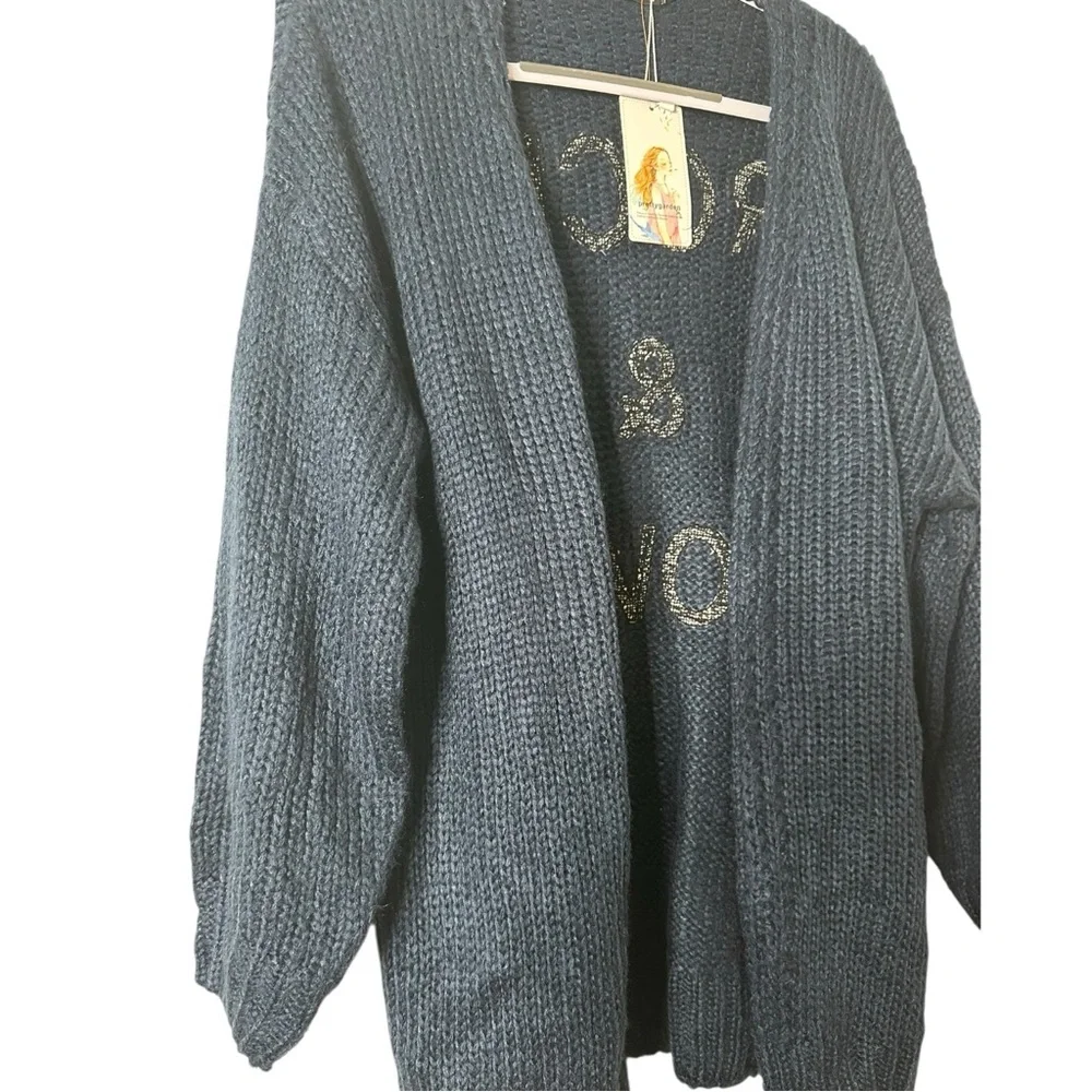 Rock & Love Women's Blue Cardigan Size Small Oversized Warm & Comfy Blue & Black - Picture 5 of 13